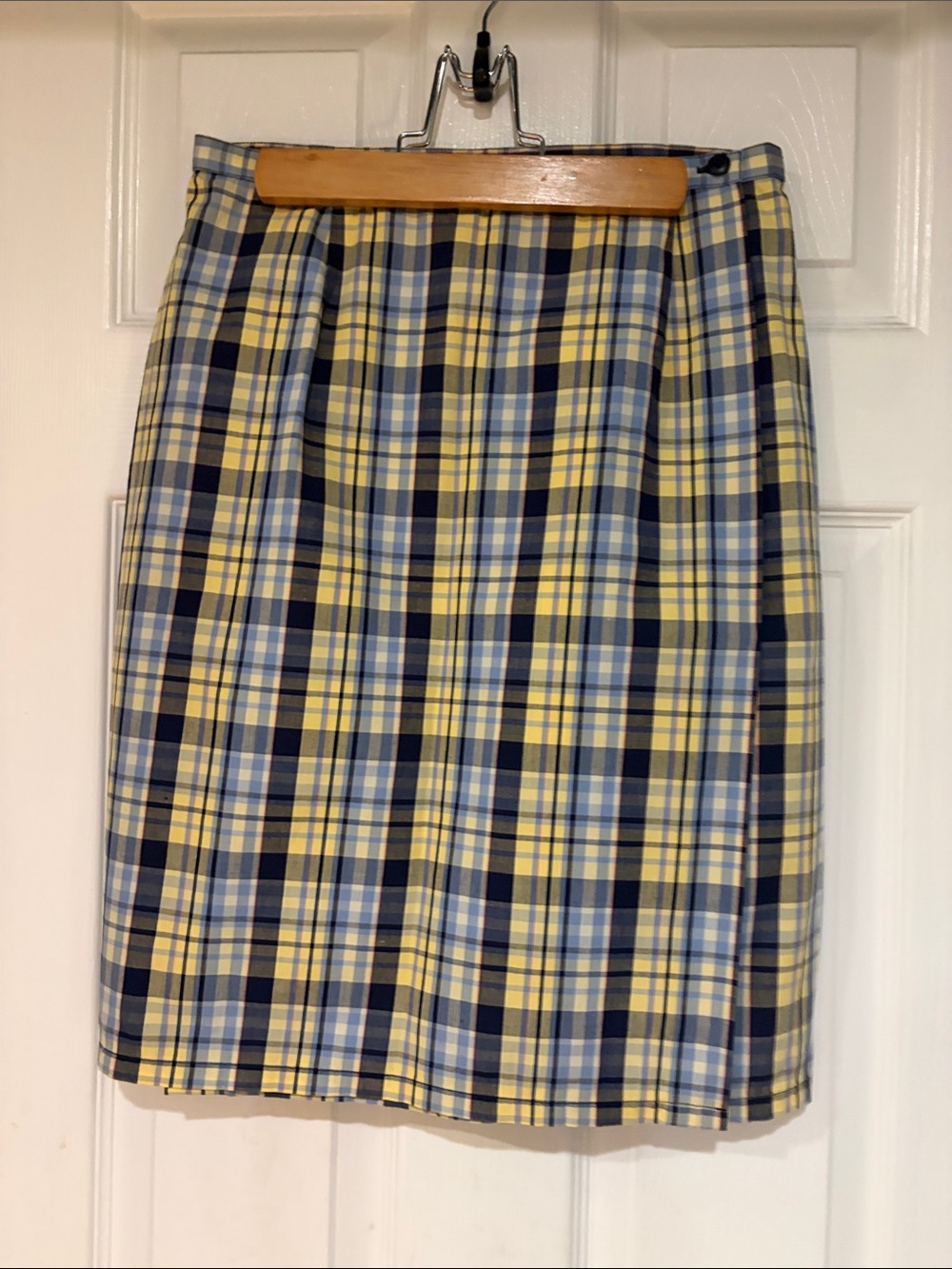 Charter Club Yellow and Blue Plaid Pencil Skirt
